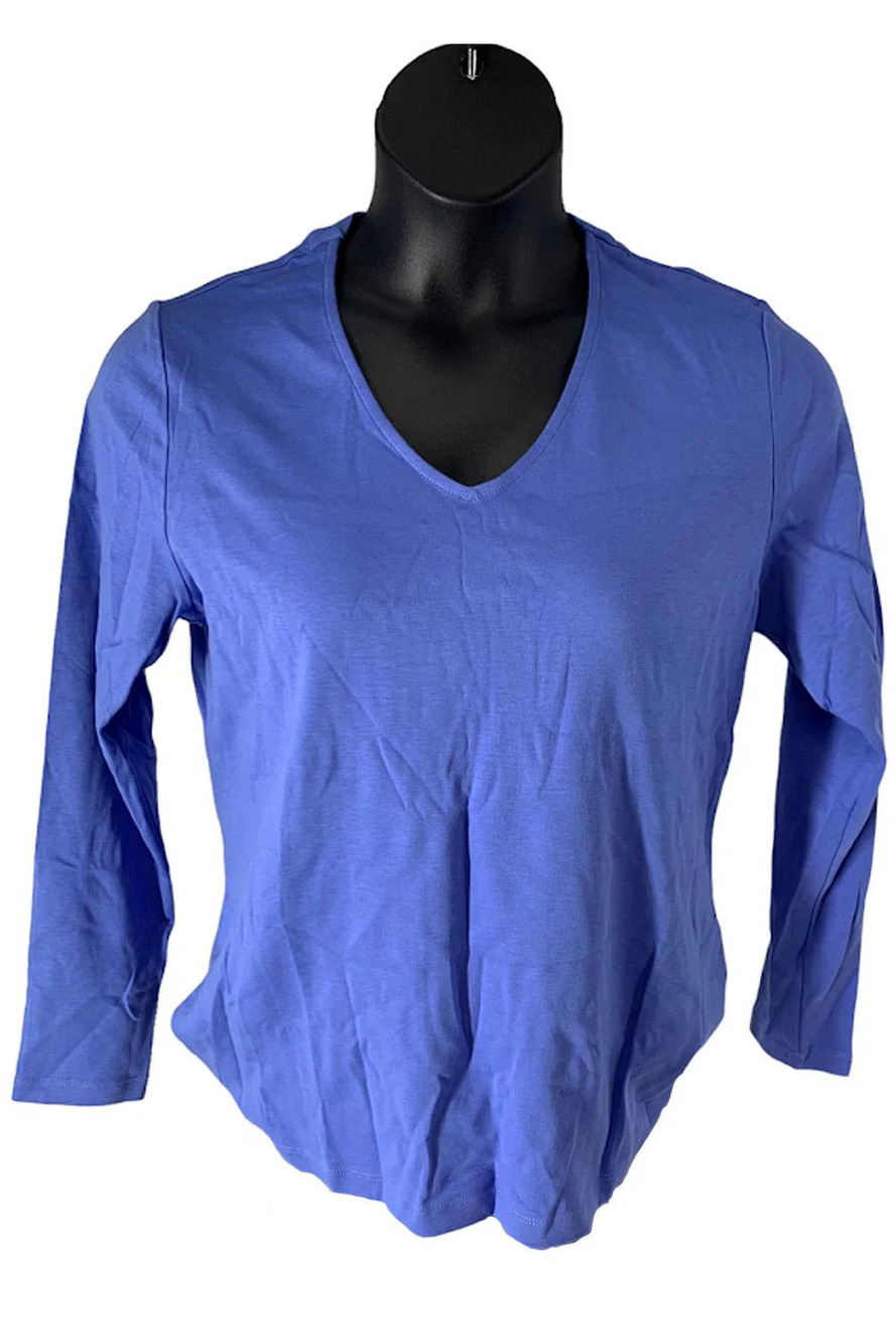 Issac Mizrahi Live! Essentials Pima Cotton V-Neck Top Nantucket Blue - Regular